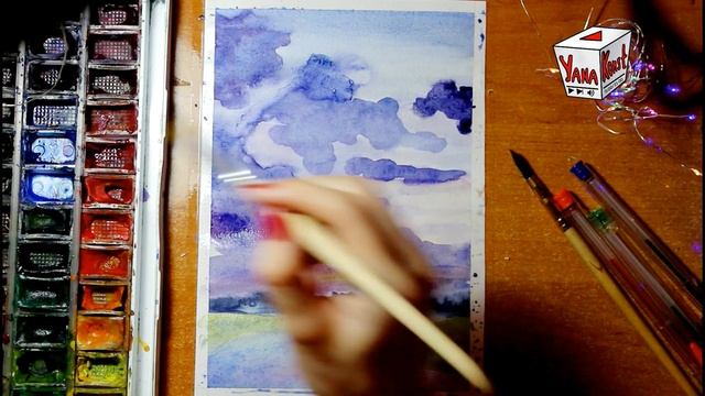 Рисуем пейзаж акварелью.draw a landscape  watercolor смотреть онлайн