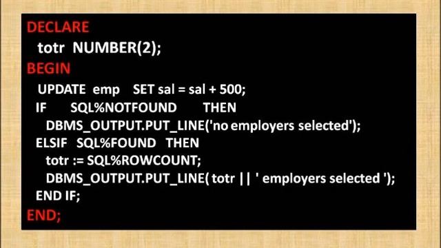 IMPLICIT CURSOR EXAMPLE PL SQL ORACLE PROGRAMMING смотреть онлайн