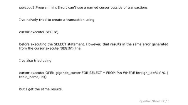 Django : How can I use server-side cursors with django and psycopg2? смотреть онлайн