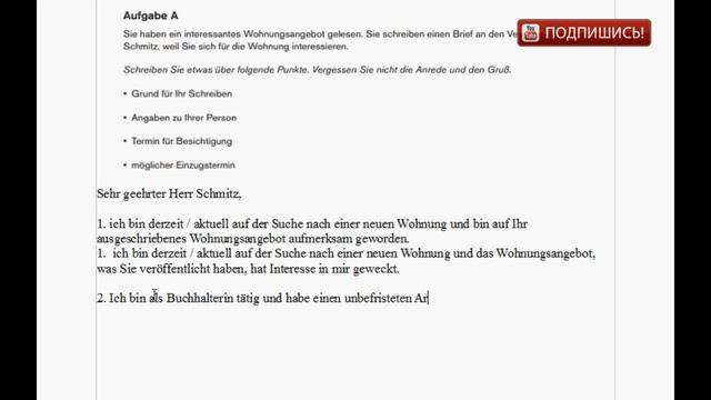 DEUTSCH- GOETHE INSTITUT - A2/B1 - Schreiben Aufgabe A