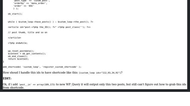 Wordpress: Get custom posts with certain ids in a custom loop using a shortcode смотреть онлайн