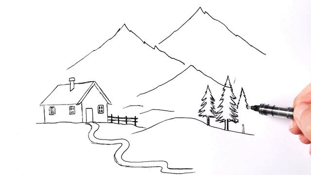 Нарисовать Пейзаж поэтапно | Для начинающих смотреть онлайн