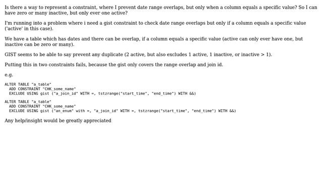 Databases: GIST exclude constraint with a specific value смотреть онлайн
