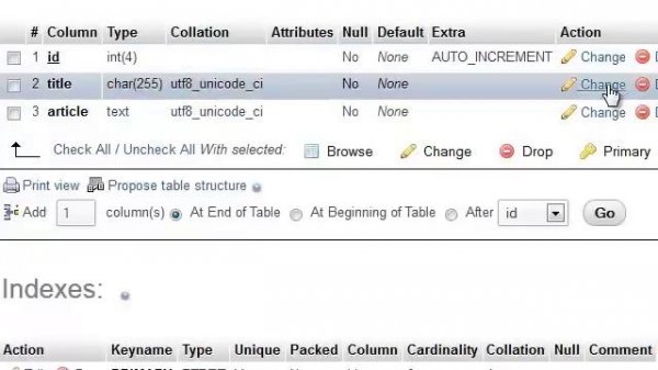 Modifying table columns in phpMyAdmin