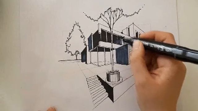 How to draw a building in two-point perspective, architecture sketch and marker rendering смотреть онлайн