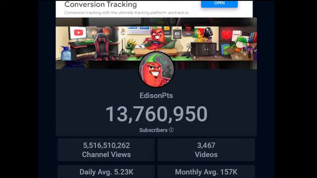 YouTube. Реальное количество подписчиков у Эдисона. Приближается к 13,8 млн. смотреть онлайн