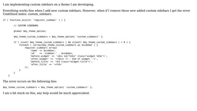 Wordpress: Undefined index: custom_sidebars смотреть онлайн