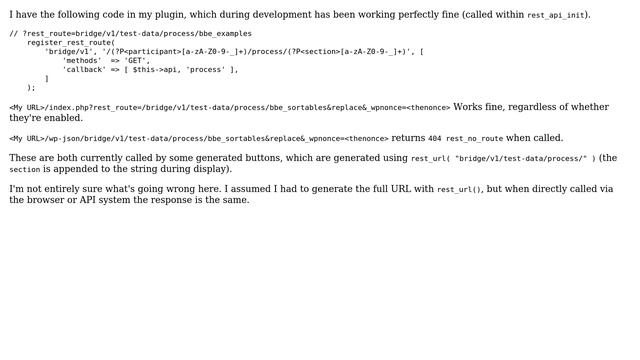 Wordpress: Custom REST API endpoint returns rest_no_route when called via wp-json permalink смотреть онлайн