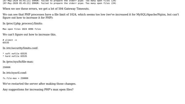 PHP struggling under heavy load - "failed to prepare the stderr pipe: Too many open files (24)" смотреть онлайн