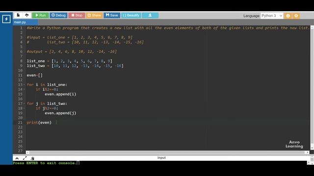 Print a new list containing even elements from given two list | Python | English | Tutorial | 2021 смотреть онлайн