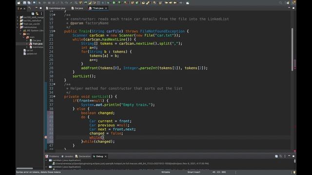 Train of cars JAVA assignment | part3: Train class addFront and sortList private methods смотреть онлайн