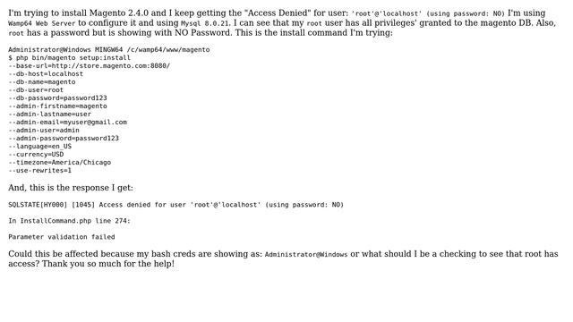 Magento: Access denied for user 'root'@'localhost' (using password: NO) смотреть онлайн
