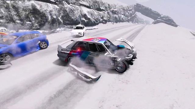 Cars crash on the slip way winter road №1 | BeamNG.Drive смотреть онлайн