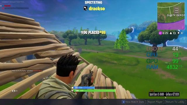 GeForce GT 1030 -- Intel Core i5-8400 -- Fortnite Battle Royale FPS Test 1080p Medium смотреть онлайн
