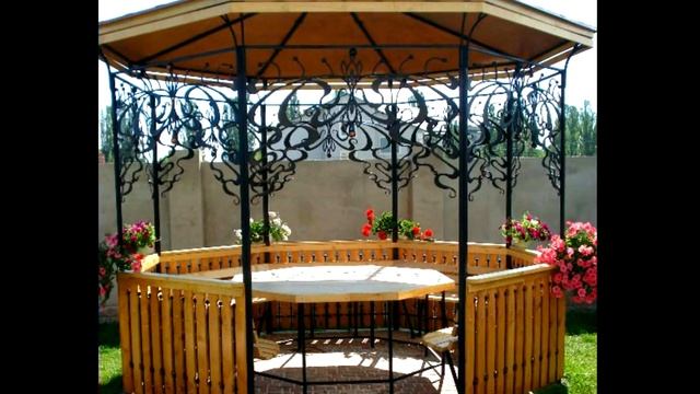 Садовая беседка из дерева и металла на даче, дизайн, конструкция, цена, купить в Днепре смотреть онлайн