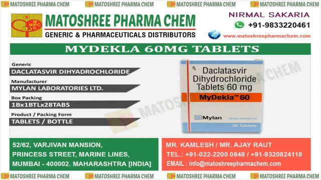 Mydekla 60Mg Tablets Leading Suppliers In India • Matoshree Pharma Chem