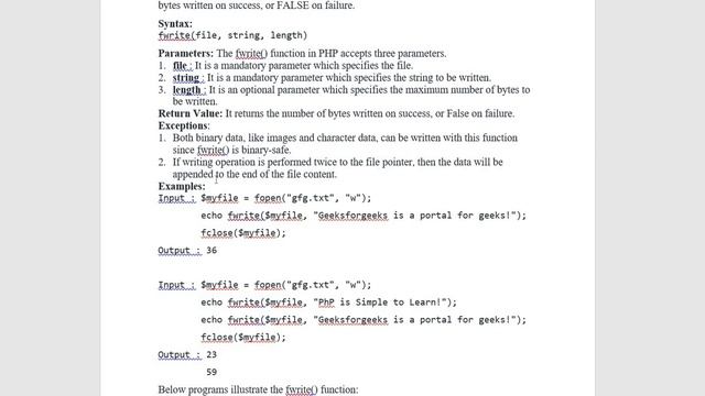 PHP | fwrite Function смотреть онлайн