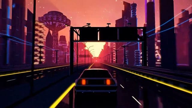 retro futuristic 80s style drive in neon city seamless loop of cyberpunk sunset landscap смотреть онлайн