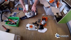 Как снять маховик и сцепление на STIHL MS 180.  Разборка пилы часть 3