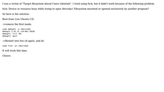 Ubuntu: "error: no init found. Try passing init=bootarg" error after power failure during boot смотреть онлайн