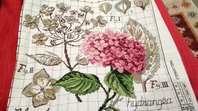 Готовая вышивка по набору из Алиэкспресс. Вышитая гортензия смотреть онлайн