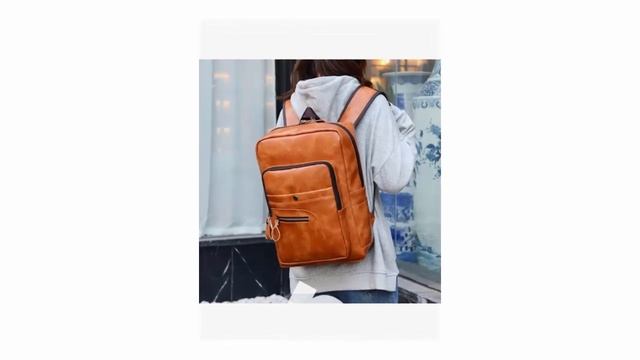 Men Leather 15.6 Inch Vintage Multi-pocket Laptop Bag Backpack Винтажный рюкзак для ноутбука мужско смотреть онлайн
