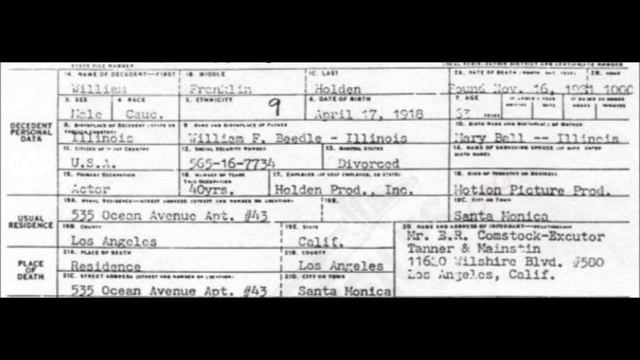 WILLIAM HOLDEN DEATH CERTIFICATE смотреть онлайн