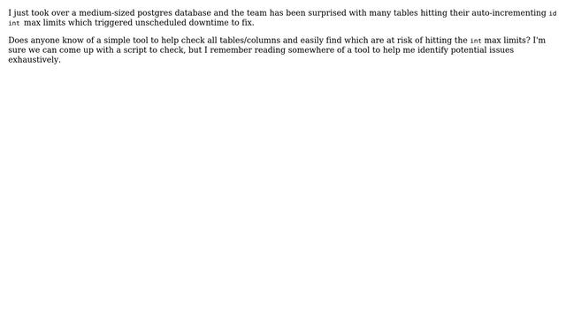 Databases: Finding tables & columns at risk of hitting max value of int смотреть онлайн