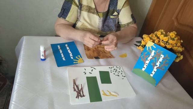 "Обрывная аппликация белоствольные березки" для детей 5 - 6 лет. смотреть онлайн