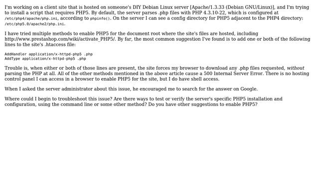 DevOps & SysAdmins: How can I enable PHP5 for a site? Having problems with every single method? смотреть онлайн
