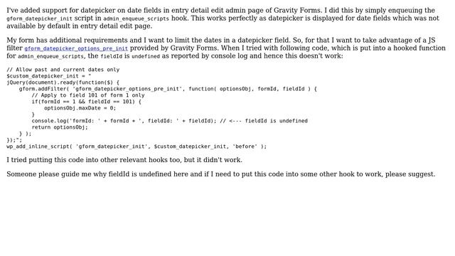 Wordpress: Undefined fieldId in gform.addFilter for limiting dates in datepicker - Gravity Forms смотреть онлайн