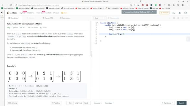 LeetCode 1252 | Cells with Odd Values in a Matrix | Arrays | Java смотреть онлайн