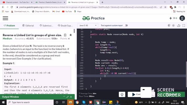 Linked List in java : Reverse a Linked List in groups of given size. смотреть онлайн