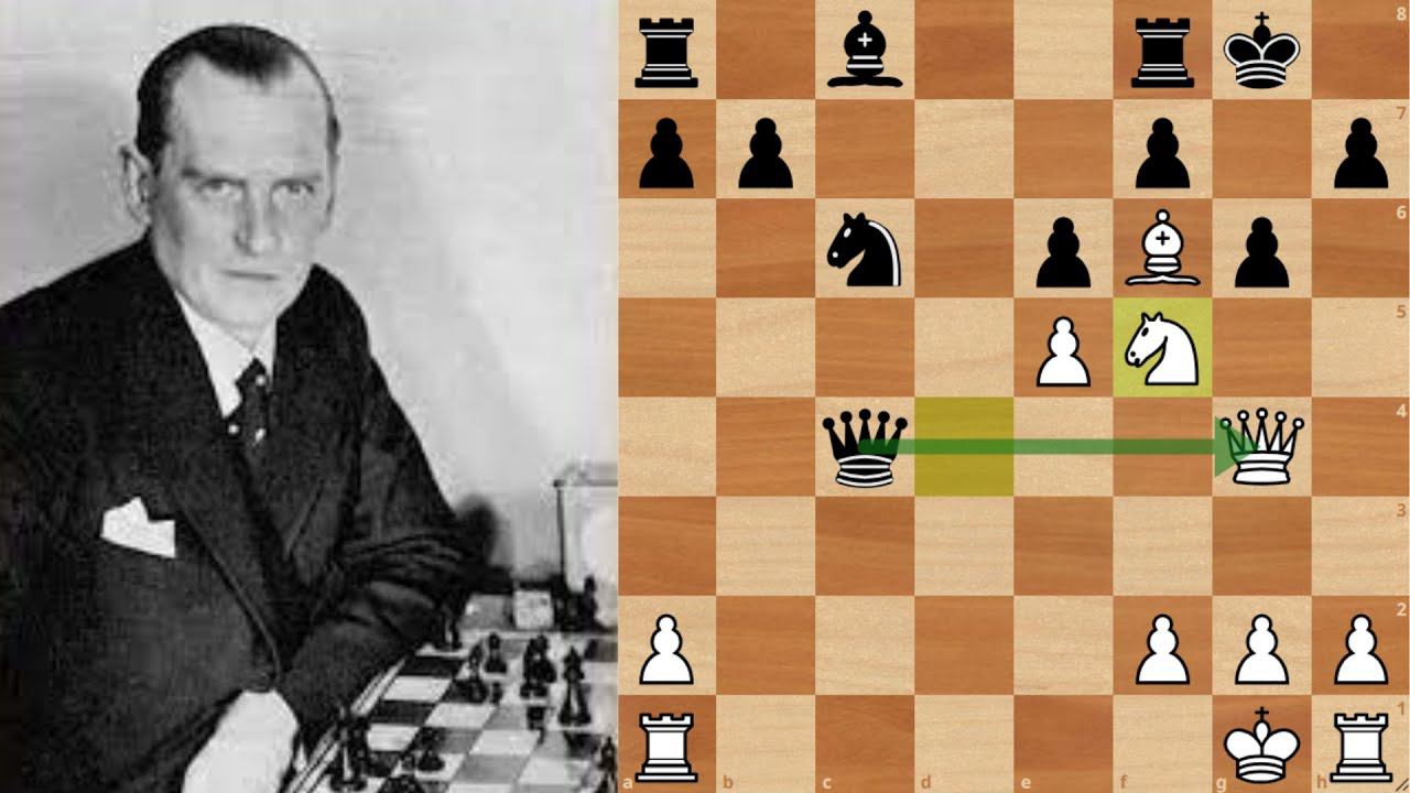 Красивые жертвы фигур от Александра Алехина. Шахматы смотреть онлайн