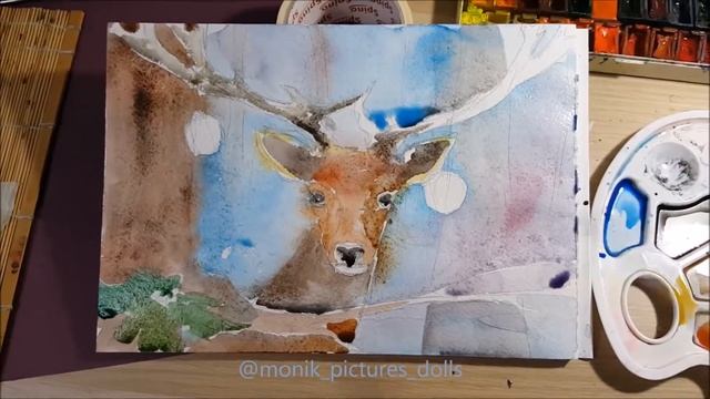 Рисуем новогоднего оленя/ watercolor christmas смотреть онлайн