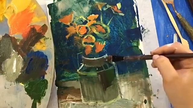 Урок живописи (акрил/гуашь/темпера/масло), букет одуванчиков | painting tutorial смотреть онлайн