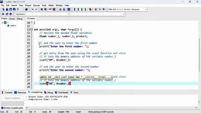 C 3: A function that returns the product of 2 numbers. смотреть онлайн