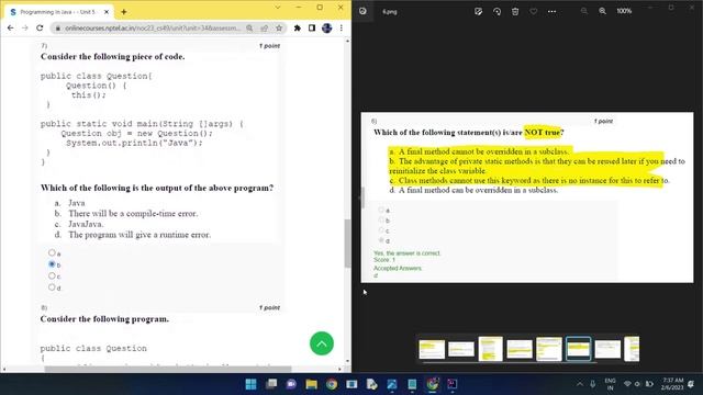 NPTEL Programming in Java Week 3 Quiz answers with detailed proof of each answer смотреть онлайн
