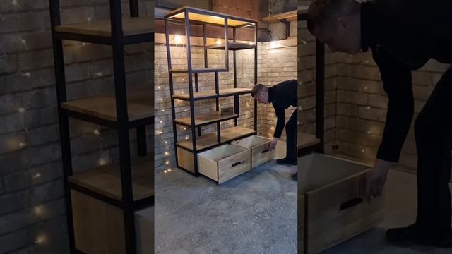 Стеллаж в стиле лофт, массив дуба. www.easyloft.net смотреть онлайн