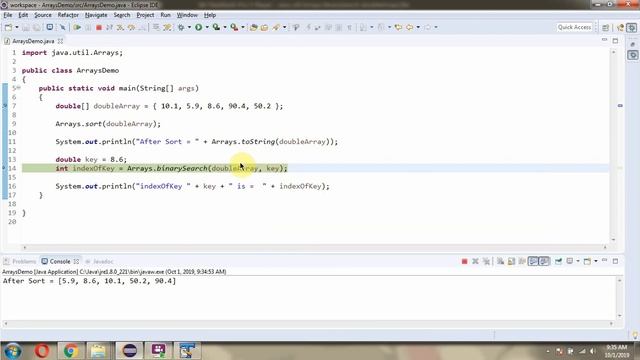 How to use binarySearch(double[] a, double key) method of Java.util.Arrays Class? смотреть онлайн