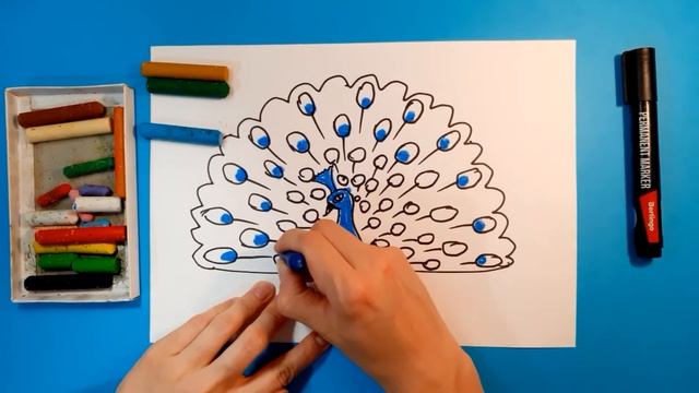 Как нарисовать ПАВЛИНА. Рисуем с детьми экзотических птиц. How To Draw A PEACOCK.
