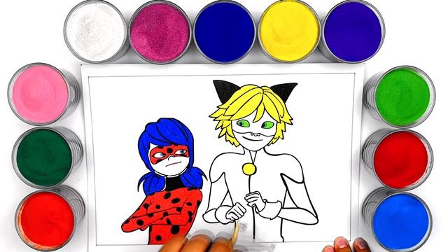 Раскраска Леди Баг и Супер Кот. Рисование песком. BabyBox art/ Miraculous: Tales of Ladybug смотреть онлайн