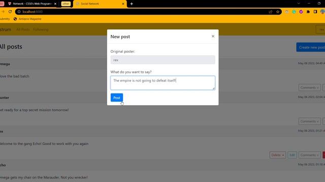 CS50's Web Programming with Python and JavaScript - project 4 - network смотреть онлайн