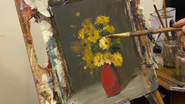 How to paint yellow chrysanthemums. Perfect for beginners. Real time demo. смотреть онлайн
