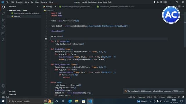 How to make face Invisible using Python | Python Magic | Very easy | Abhicoder смотреть онлайн