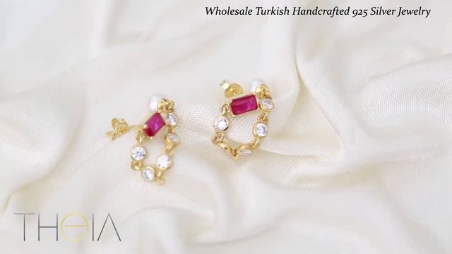 Ruby Stone Elegant Pearl Earring Turkish Wholesale Handmade 925 Sterling Silver Jewelry
