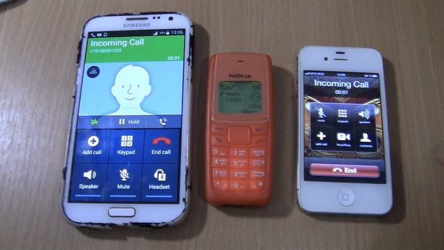 Incoming Call & Outgoing Call At The Same Time Samsung Galaxy Note 2+Nokia 1110i Orange+4S Ios 6