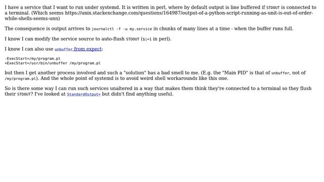 Unix & Linux: systemd.service : use pty so force flush of stdout? смотреть онлайн
