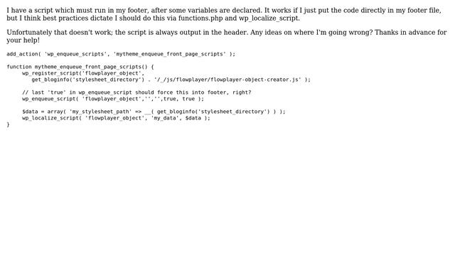 Wordpress: enqueue and localize script in footer смотреть онлайн