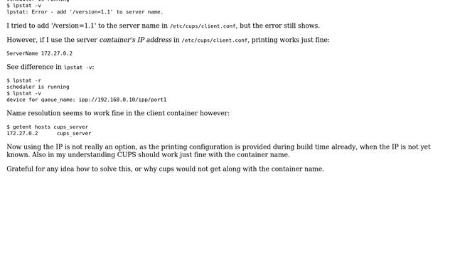 CUPS client not working with docker container name смотреть онлайн